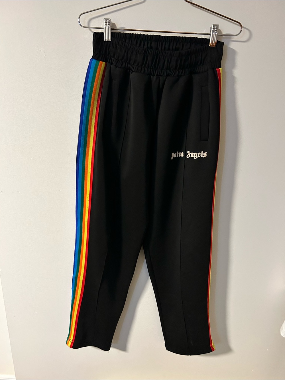 Palm Angels Black Rainbow Side-Stripe Chenille Track Pants